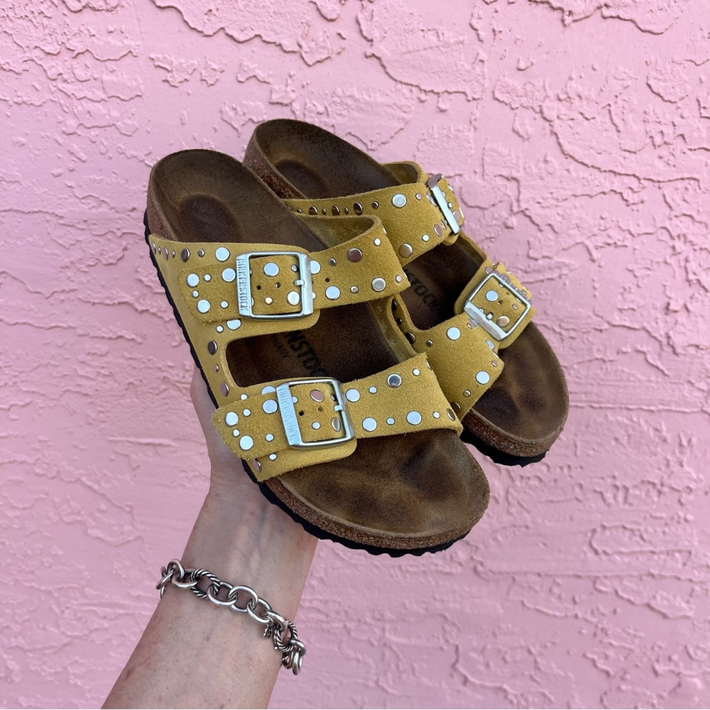 Birkenstock Arizona Rivet Suede Leather Sandals Ochre
